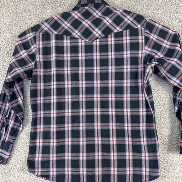 Wrangler Western Shirt Mens Medium Black Plaid Pearl Snap Cowboy Ranch Farm Work - Picture 6 of 10